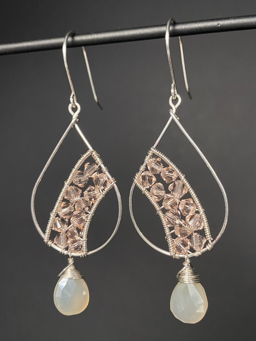 Moonstone & Swarovski Crystals Sterling Silver Earrings